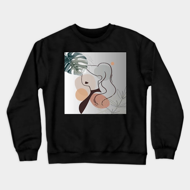 Set of tropical beauty. Women in elegant line art style. Monstera and palm leaves background. No 2/3 Crewneck Sweatshirt by Modern Art